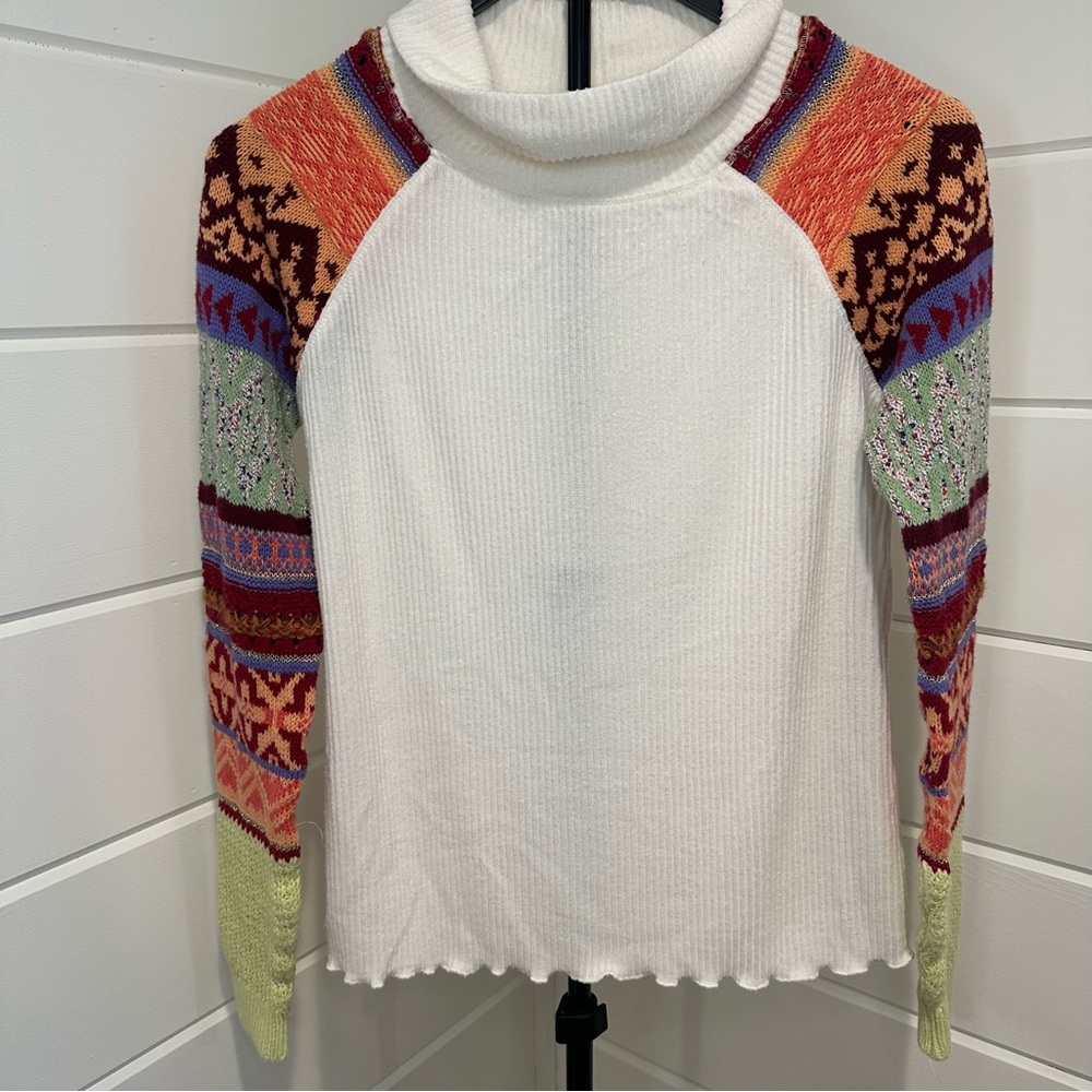 Free People Cream Ribbed Mock-Neck Sweater - Picture 13 of 13